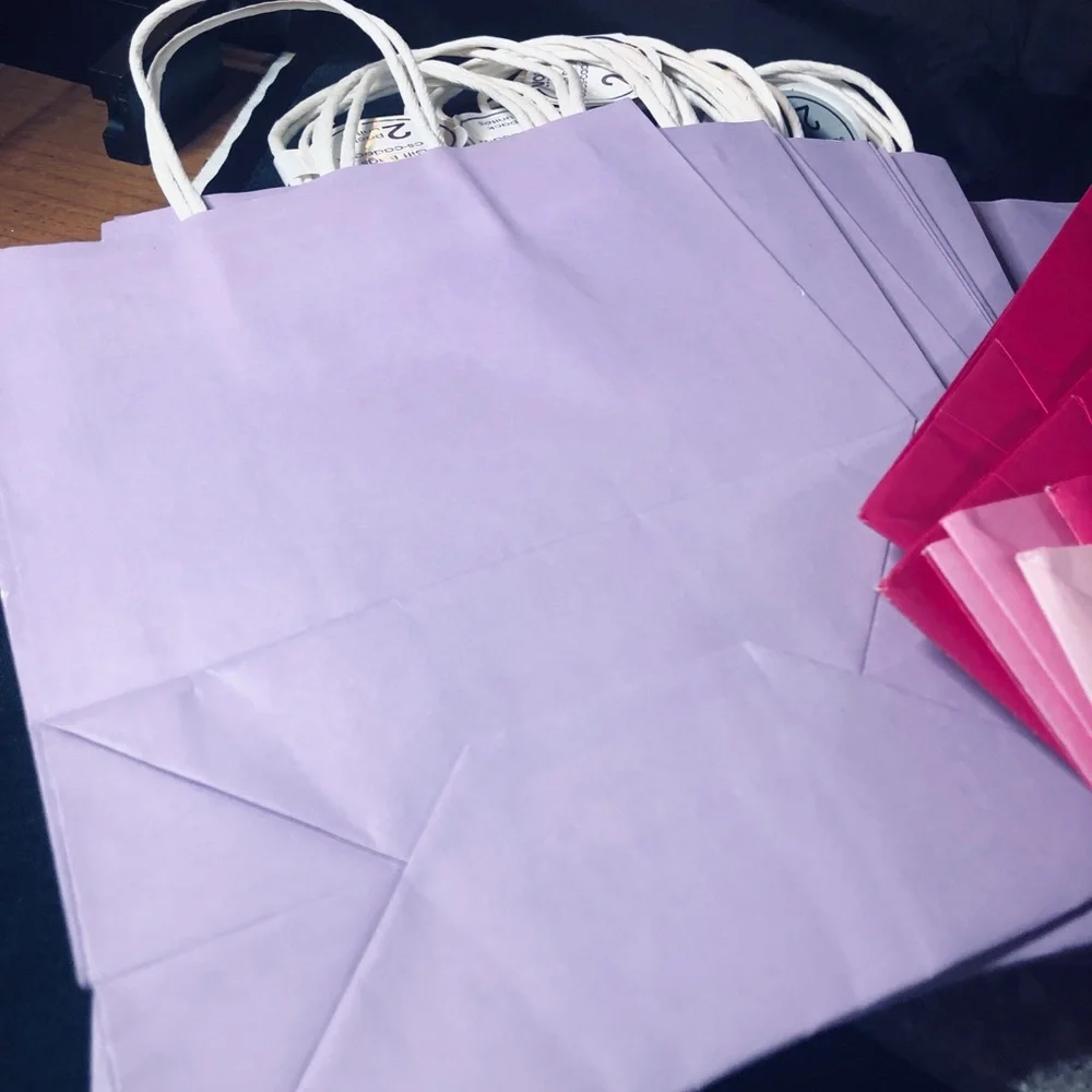 Pastel Pink Red and Lavender Gift Bag with White Twisted Handles